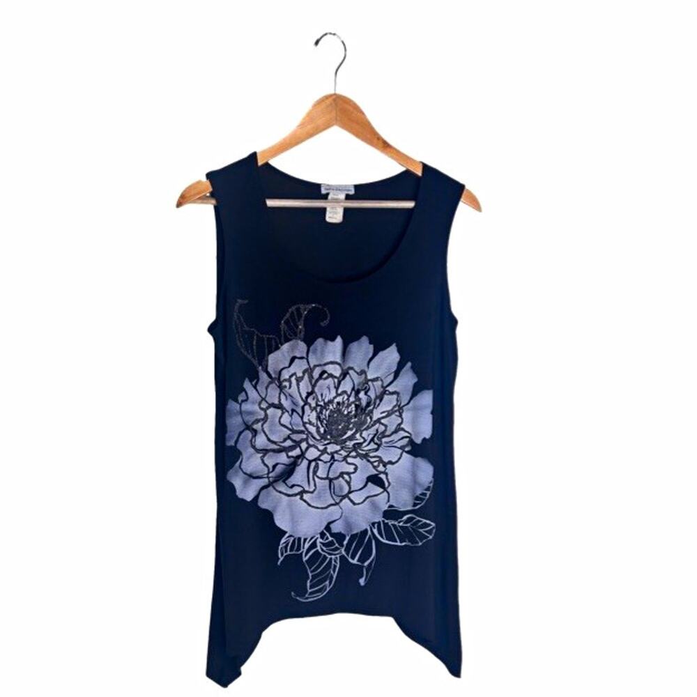 Bleeker & McDougal Tank Top Black Rose Beaded Scoop Neck Size Medium made in USA